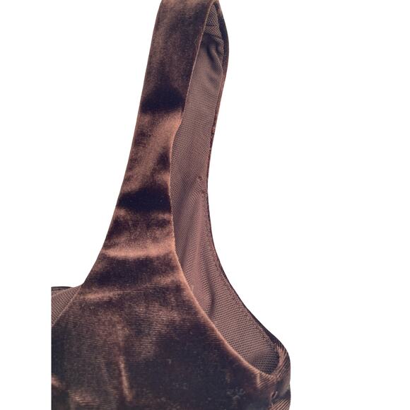 NIA Brown Velvet Cropped Corset Top - Square Neck Wide Straps - Size XS - Picture 8 of 11